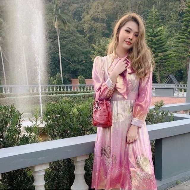 Bishop sleeve tie neck dress