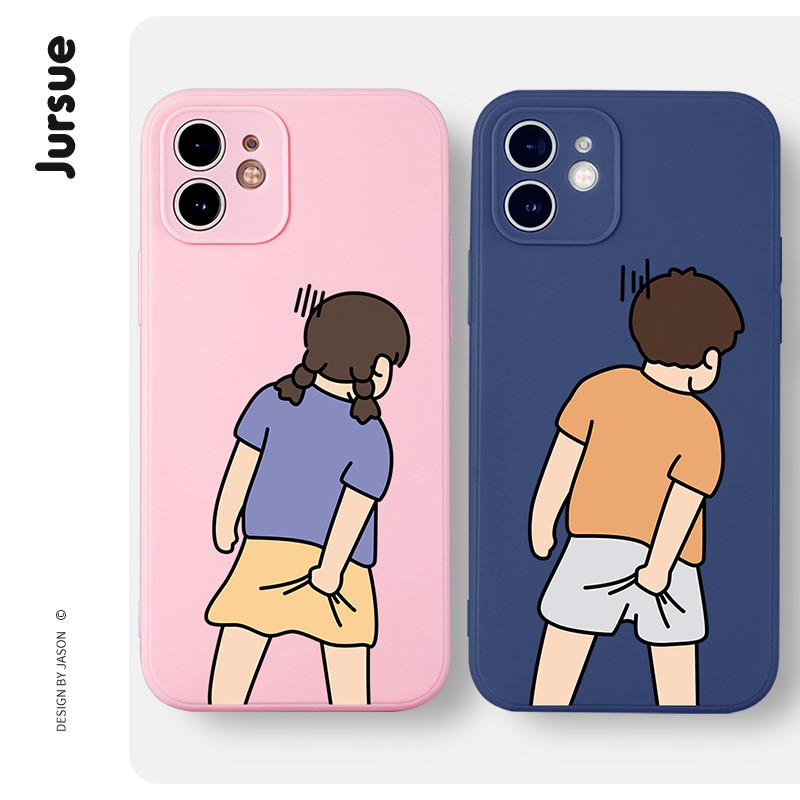 JURSUE เคสคู่ เคสไอโฟน คู่รัก กันกระแทกซิลิโคนนุ่มการ์ตูนตลก เคสโทรศัพท์ Compatible for iPhone 14 13 12 11 Pro Max SE 2020 X XR XS 8 7 6 6S Plus พลัส XYA1297
