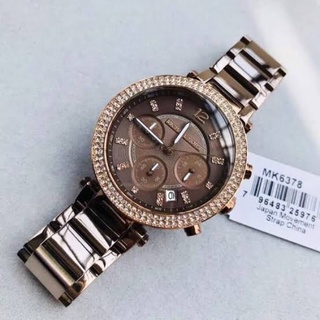 (ผ่อน0%) นาฬิกา MICHAEL KORS MK6378 BROWN DIAL BRACELET WOMEN’S WATCH สีน้ำตาล หน้าปัด 39 มม. ล้อมคริสตัล