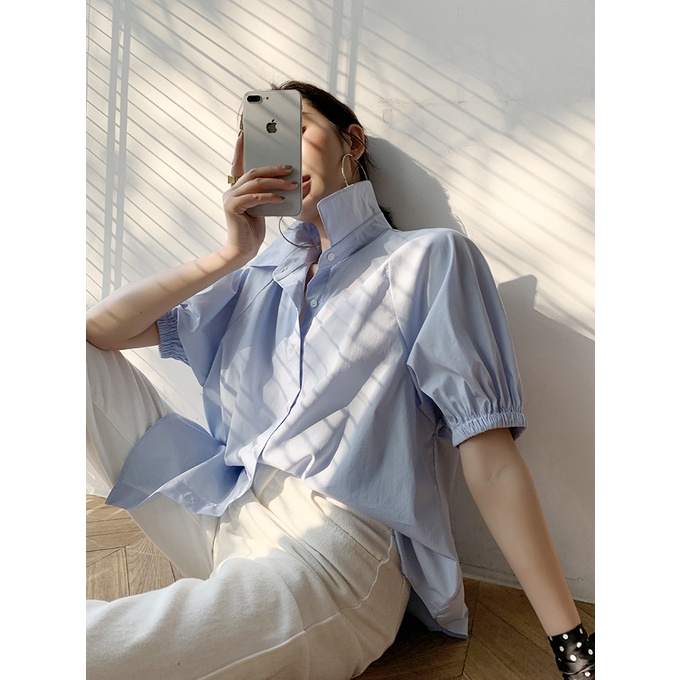 💗smd2802💗เสื้อเชิ้ตคอปก เชิ้ตสไตล์เกาหลี แขนสามส่วน ผ้านิ่มเบาบาง