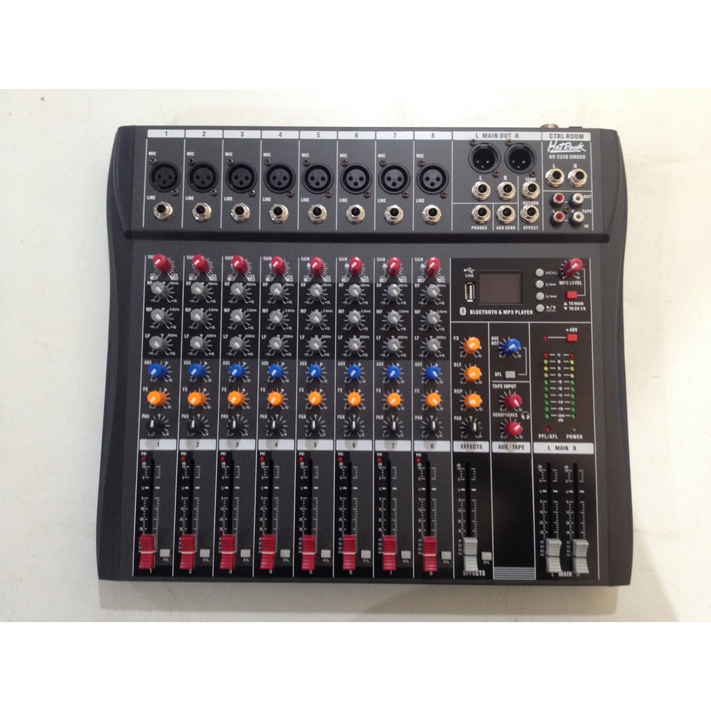 เครื่องผสมสัญญาณเสียง มิกเซอร์ Mixer Hot Rock AV-2248 DM809 8 Channel USB MP3 Player Bluetooth PFL LED EQ 3 Band Digital