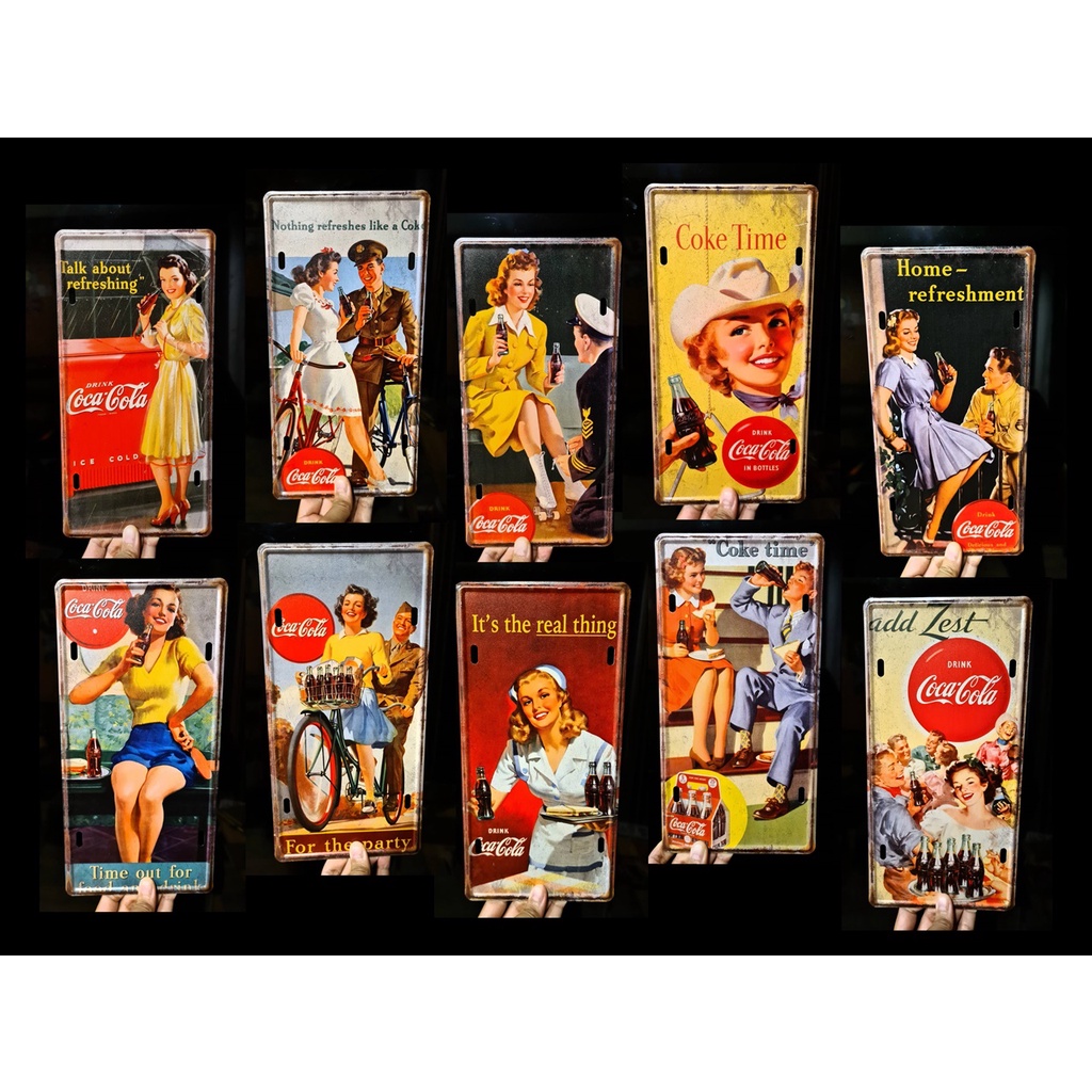 ส่งด่วน ป้ายสังกะสี (15x30 cm.) โคคา โคล่า ป้ายวินเทจ ตกแต่งผนัง