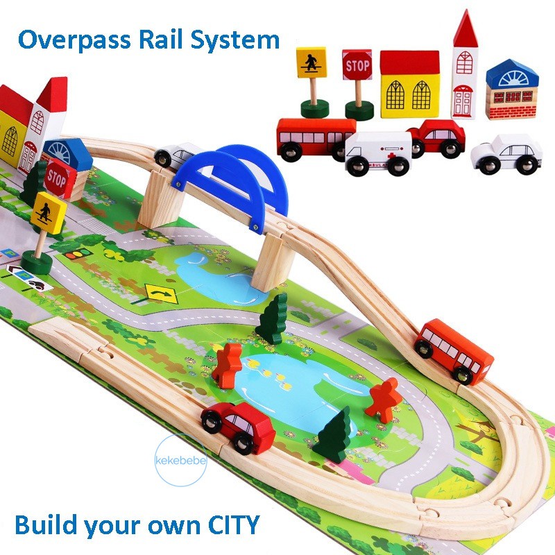 Kekebebe ไม้ Early Education Overpass Rail ขนส่ง City Play ชุด 21071