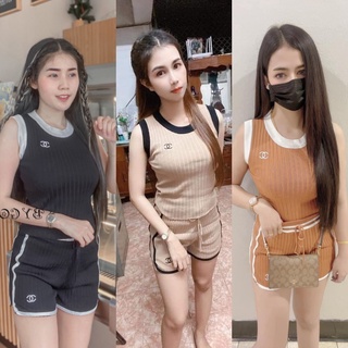 🌈 SpinnyHouse 🌈ชุดเซ็ท Sport นิดๆ🛼🧲💕เสื้อแขนกุด + กางเกงขาสั้น แมทลงตัวมาก เนื้อไหมพรม 👠👑 ฮานามิ J202B