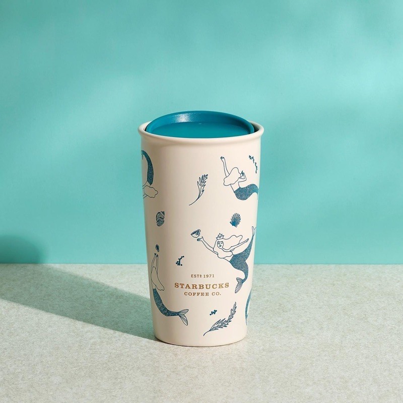 Starbucks Taiwan Anniversary Siren Series Mermaid DW ถ้วยเซรามิกพร้อมฝาปิดพลาสติก 355ml 台 ไต้หวัน🇹🇼星