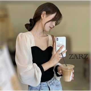 ZARZ.SHOP🍑พร้อมส่ง*เสื้อไหมพรมแขนชีฟองY022