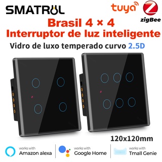 Smatrul Brazil 4x4 Tuya Zigbee สวิตช์ไฟอัจฉริยะ 4/6 Gang 120x120 Touch Wall AC 110-240V แผงหน้าจอ APP สายกลาง ทํางานร่วมกับ Alexa Google Home