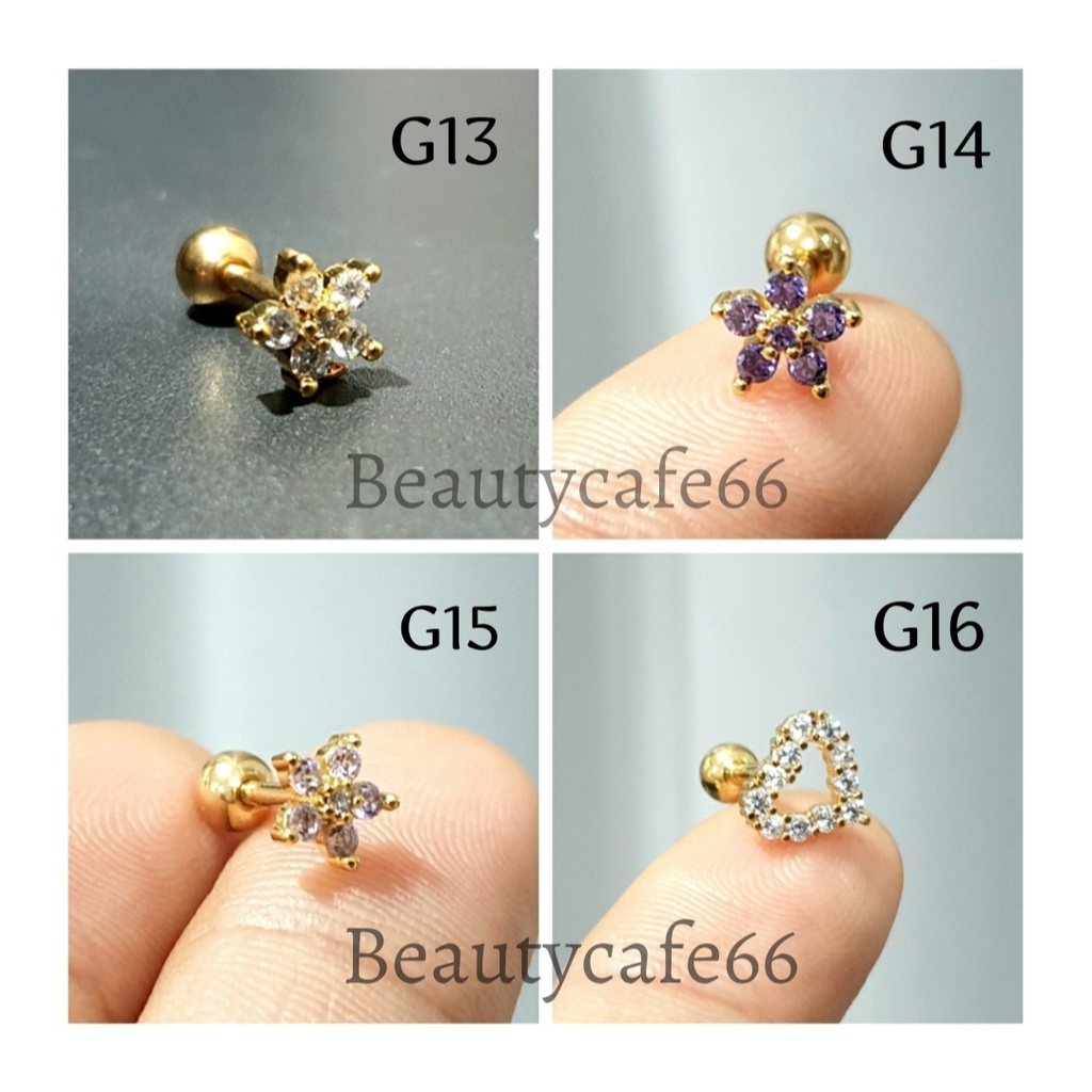 จิวปีกหู จิวเพชร ก้านทอง Minimal Earrings (G) G9-G16 จิวเกาหลี 1 ชิ้น ต่างหูเพชร จิวผึ้ง ต่างหูเพชร จิวดอกไม้ จิวดาว - รูปที่ 3