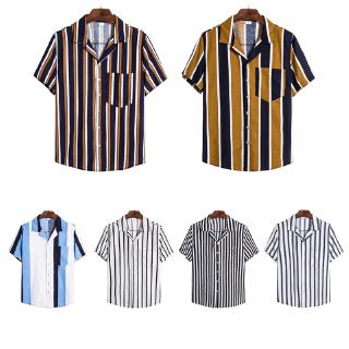 ฤดูร้อนเสื้อเชิ้ตฝ้ายชาย/เเสื้อเชิ้ตลายทางชายหาดชาย/เสื้อเชิ้ตประจำปกแฟชั่น
