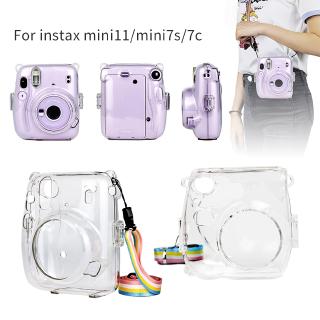 เคสกล้อง สีใส กันกระแทก พร้อมสายสะพายสีรุ้ง สําหรับ Fujifilm Instax Mini 8/8+/9 Mini 7s 7c 11 instax 25/26