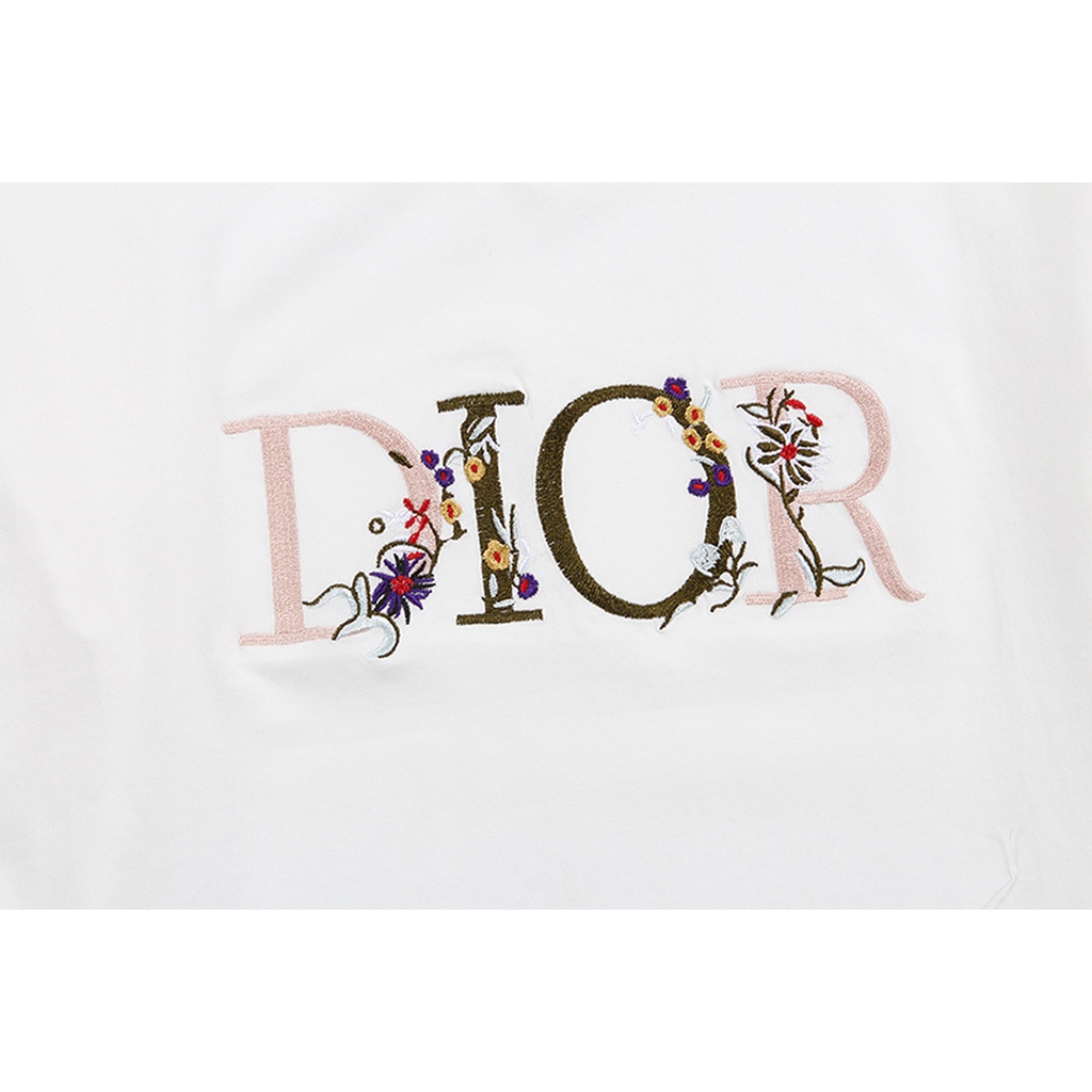 Dior Fashion Rainbow Alphabet Flowers Embroidered Short Sleeve Dior Fashion Rainbow Alphabet Flowers Embroidered Short Sleeve