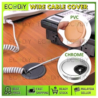 Ecodiy ฝาครอบสายไฟ PVC โครเมี่ยม ทรงกลม 60 มม. สําหรับจัดเก็บสายไฟ สายเคเบิล คอมพิวเตอร์