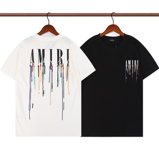❤❀ [พร้อมส่ง] ❤ Amiri เสื้อยืดแขนสั้น ผ้าฝ้าย พิมพ์ลายตัวอักษร Flowing หรูหรา สําหรับคู่รัก