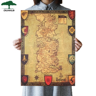 Dlkklb สติ๊กเกอร์โปสเตอร์ Game of Thrones Westeros Map Retro สําหรับติดตกแต่งผนังบ้าน 42X36ซม.