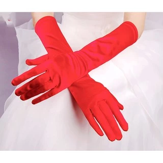 ถุงมือผ้าซาตินยาว ถุงมือเจ้าสาวยาวถึงต้นแขน