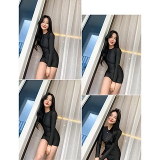 ส่งจากไทย🇹🇭M,L,XL,XXL บิกินี่ ชุดว่ายน้ำ วันพีช บอดี้สูท แขนยาวขาสั้น รูดซิบหน้า กันแดดUV