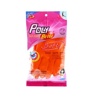 Poly-Brite โพลี-ไบรท์ ถุงมือSOFTY ถุงมือยางธรรมชาติ สีส้ม ป้องกันสารเคมี ยับยั้งแบคทีเรีย อเนกประสงค์
