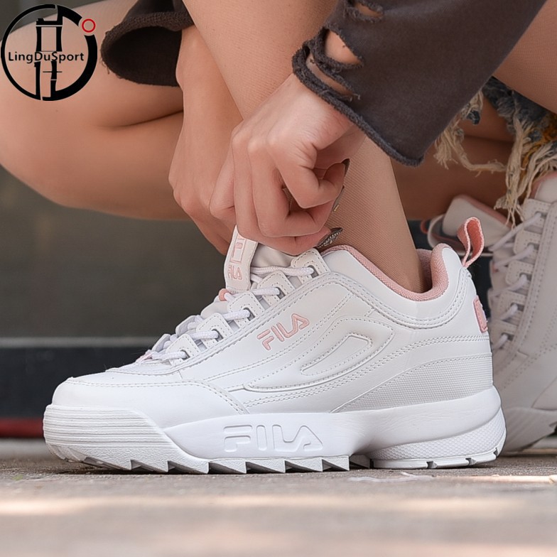 [Nelly]【White Pink】FILA DisruptorII generation serrated thick bottom increased shoes