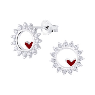 SILVER THAI Cubic zirconia stud earrings heart with sun design silverต่างหูรูปหัวในลอบเพรชczผู้ใหญ่ใส่ได้เด็กใส่ดีคะ