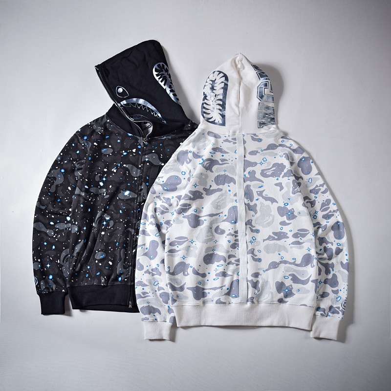 L ดำ พร้อมส่ง BAPE SPACE CAMO SHARK FULL ZIP Star Shark Hoodie Sweater #1