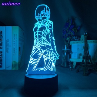 โคมไฟกลางคืน Led ลายอนิเมะผ่าพิภพไททัน Mikasa Ackerman 3d เปลี่ยนสีได้ ของขวัญ สําหรับตกแต่งห้องเด็ก