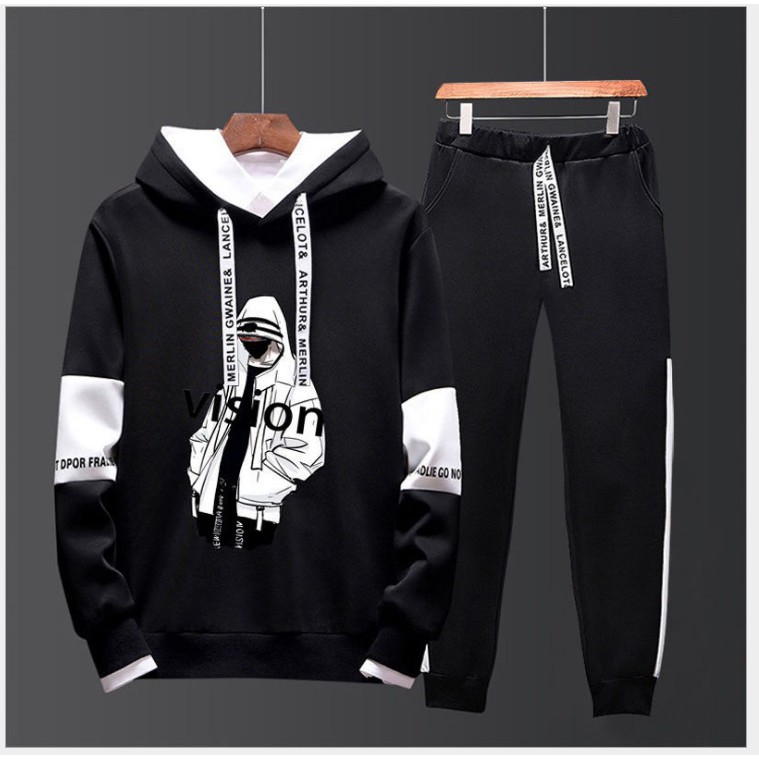 Clothing Fashion ชุดเซต 2 ชิ้น เสื้ัอแขนยาว มีฮูด + กางเกงขายาว เอวยางยืด สกรีนลาย รุ่น 999