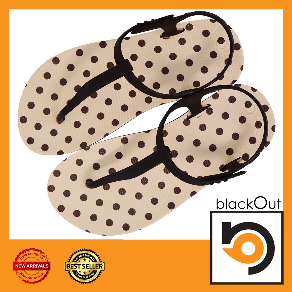 BlackOut Slingback  รองเท้าแตะ  รองเท้ายางกันลื่น พื้นจุดใหญ่ครีม(หูน้ำตาล)