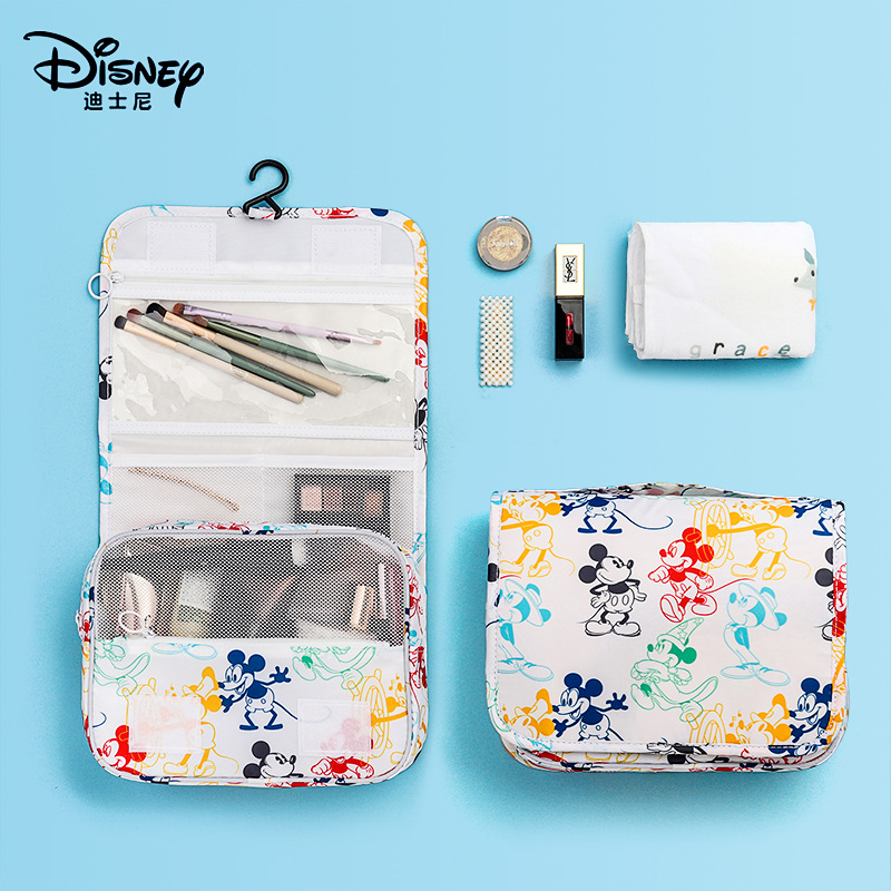 Disney Mickey ความจุขนาดใหญ่กระเป๋าเครื่องสำอางแบบพกพาถุงเก็บเดินทางแห้งและเปียกถุงแป้งที่แยกต่างหากมัลติฟังก์ชั่กล่องเครื่องสำอางแบบพกพา