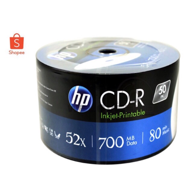 แผ่นซีดี CD-R 700 MB ยี่ห้อ HP ของแท้ 50 แผ่น (หน้าขาว)