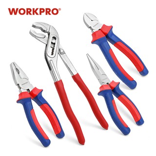 Workpro ชุดคีมปากจิ้งจก คีมปากเฉียง คีมปั๊มน้ํา คีมลวด 4 ชิ้น