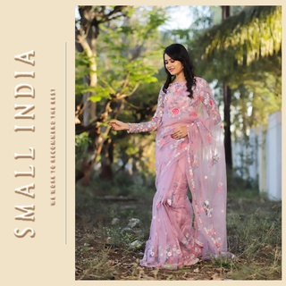 {**ส่งฟรี**} SMALL INDIA 🥻 Dusty Lavender Wedding Saree ชุดสาหรี 🥻 Women Saree