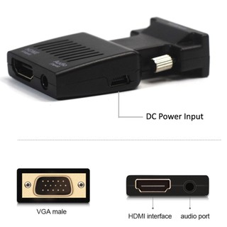 1080P VGA Male to HDMI Female Video Adapter W/ 3.5mm Audio (Black)