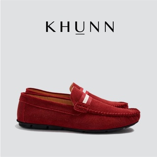 KHUNN (คุณณ์) รองเท้าหนังกลับแท้ 100% รุ่นRobinhood สี Burgendy Red