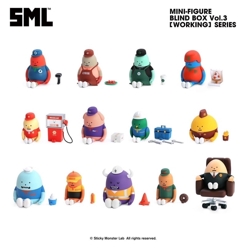 ⚡พร้อมส่ง⚡📍ส่งฟรี📍 Sticky Monster Lab SML Mini Figures Blindbox Vol.3 Working Series 🗃 แบบยกบ็อค ของใหม่ ลุ้นตัวซีเครท