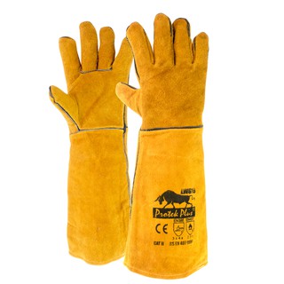 ราคาLWG19  ถุงมือหนังงานเชื่อม ป้องกันความร้อน สีน้ำตาลเหลือง ยาว 19 นิ้ว Protek Plus