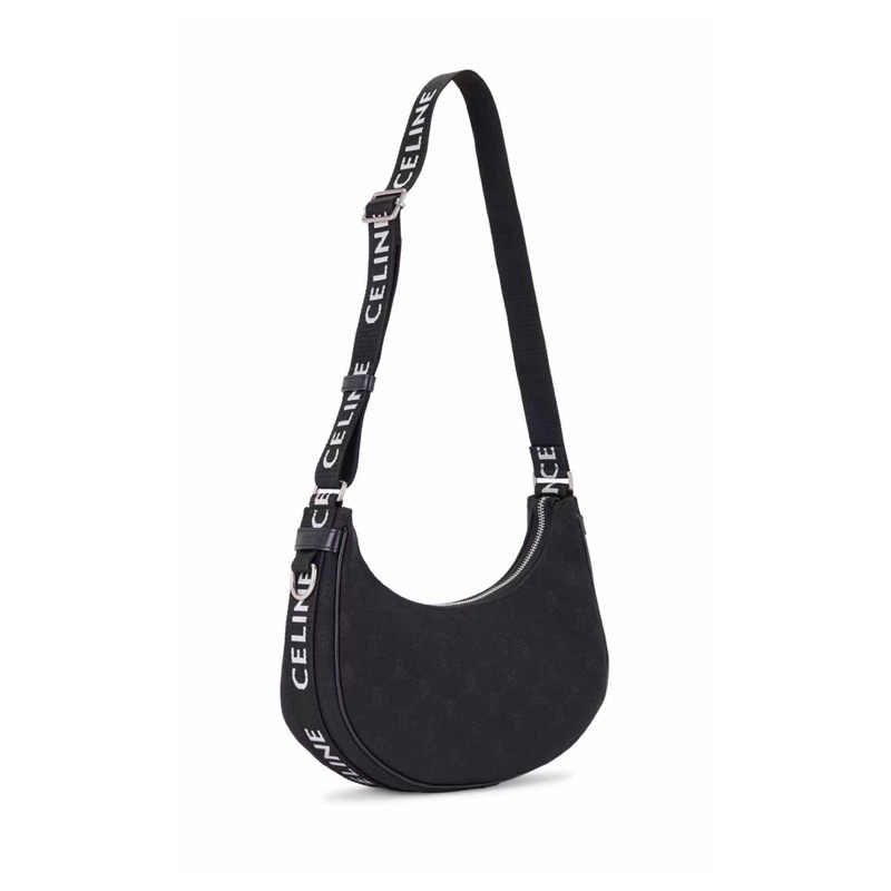 ASCE｜กระเป๋า Celine Ava Triomphe Strap Logo Black Presbyopia Canvas Underarm Bag