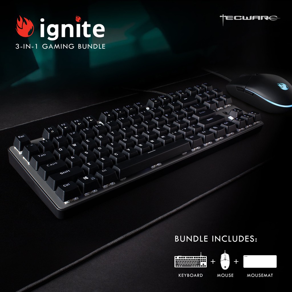 Tecware IGNITE 3 in 1 เมาส์เกมมิ่งมีสาย คีย์บอร์ด ไฟ LED 87 KB RGB