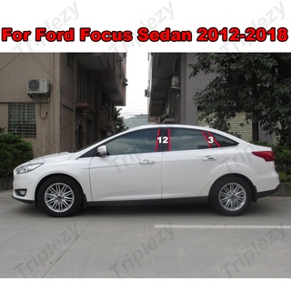 สติกเกอร์ฟิล์ม สีดํามันวาว สําหรับตกแต่งประตู หน้าต่างรถยนต์ Ford Focus Sedan 2012-2018 6 ชิ้น