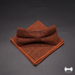 เซ็ทหูกระต่ายวูลน้ำตาล + ผ้าเช็ดหน้าคอตต้อน-Wool Brown Bowtie + Cotton Pocket square