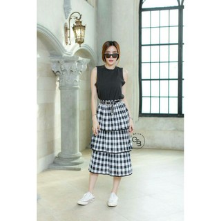 3-LAYER DRAIN PLAID-PRINT SKIRT