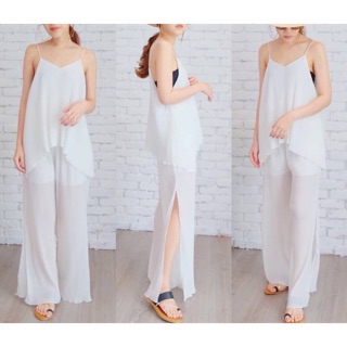 New Jumpsuit Chiffon จั้มสูทชีขายาว สายเดี่ยว ผ้าชีฟอง เก๋ตรงขาผ่าข้าง