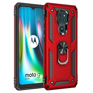 Colorful Case Motorola Moto G9 Play Shockproof Cover Finger Ring Holder Hard PC Phone Case Armor Casing