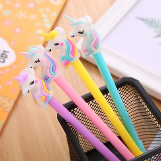 พร้อมส่ง ปากกาลูกลื่น ปากกาหัวการ์ตูน ปากกาน่ารักๆ ปากกาเจลหัวunicornน่ารักๆ เขียนลืน มี 4 สี หมึกดำ หัว 0.5 mm