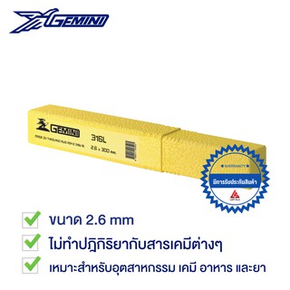 GEMINI ลวดเชื่อมสเตนเลส เจมินี่ 316L 2.6 x 300 mm สำหรับเชื่อมเหล็กสแตนเลสที่ต้องทนการกัดกร่อน 1 kg