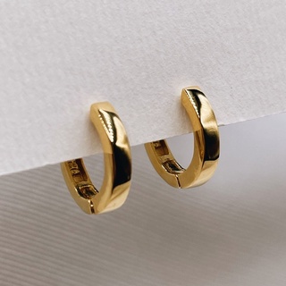 Square Edge Minimal Huggies, 18K Gold Plated Sterling Silver Earrings E0133 | เงินแท้ 925 ชุบทองเเท้ 18 กะรัต