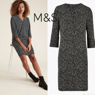 M&amp;S  COLLECTION Crepe Printed V-Neck Shift Dress