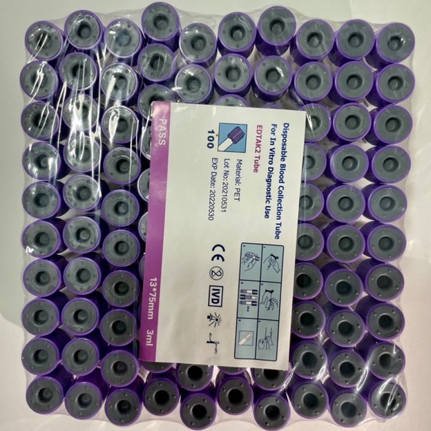 หลอด EDTA K2 3.0ml  Vacuum tube 100ชิ้น/แพค