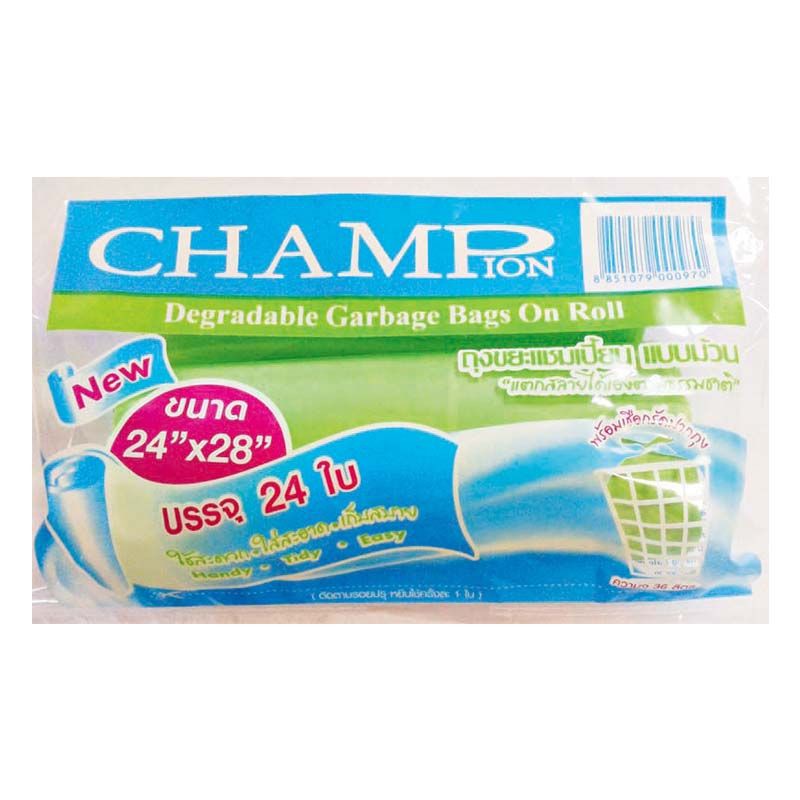 ว๊าว🍟 แชมเปี้ยน ถุงขยะม้วน คละสี ขนาด 24x28 นิ้ว x 24 ใบ Champion Garbage Bags On Roll 24x28" x 24 b