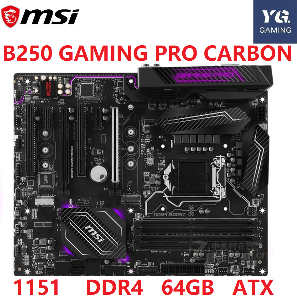 สําหรับ MSI B250 GAMING PRO คาร์บอนเมนบอร์ด LGA 1151 DDR4 64GB สําหรับ Intel B250 B250M ใช้เดสก์ท็อป