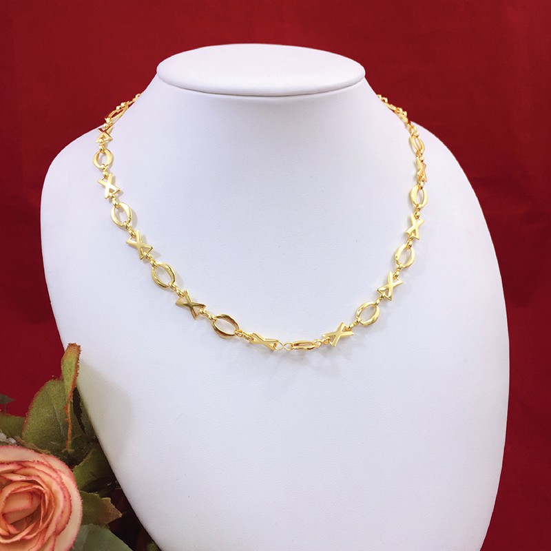 สร้อยคอทองลาย XOXO ความยาว 18 นิ้ว น้ำหนัก 1 บาท หุ้มเศษทองเยาวราช ทองชุบ ทองปลอม ใส่แทนทองแท้ได้ ใส